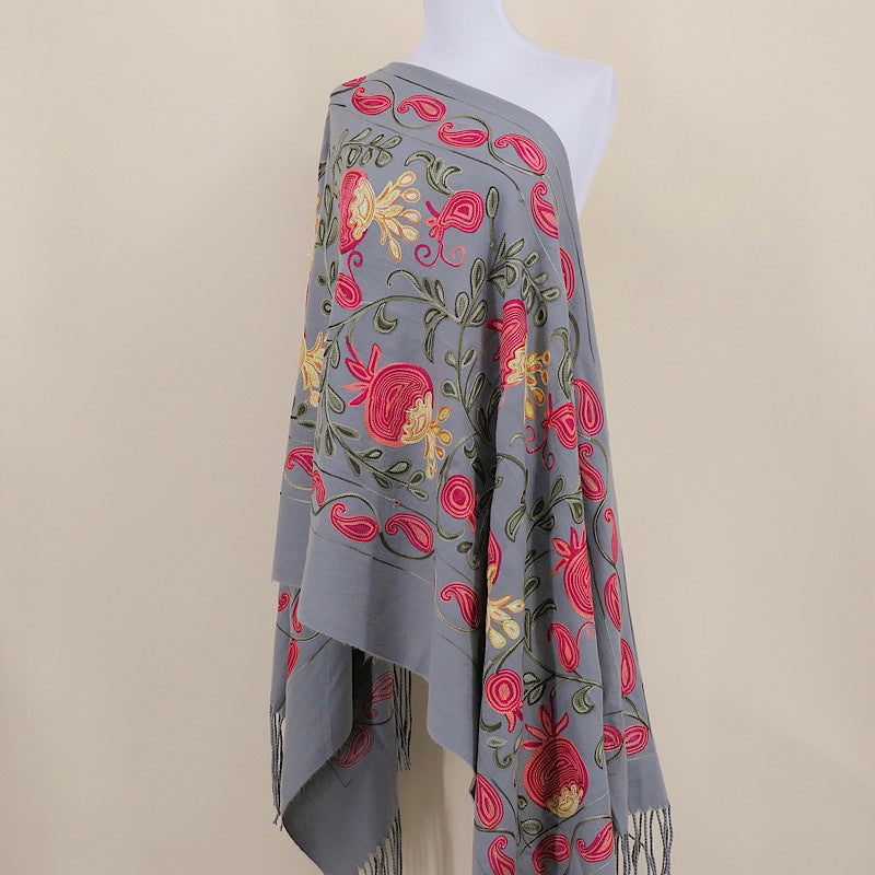 Gourd Pomegranate Blossom Embroidered Imitation Cashmere Scarf Shawl
