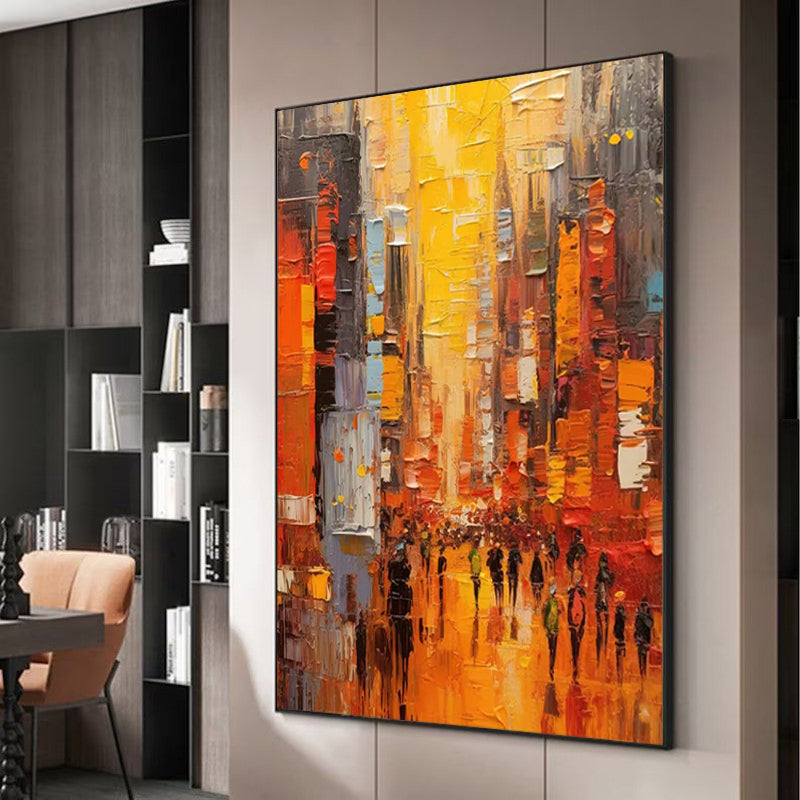 Modern Cityscape Acrylic Textured Abstract Wall Art Large Living Room Decor