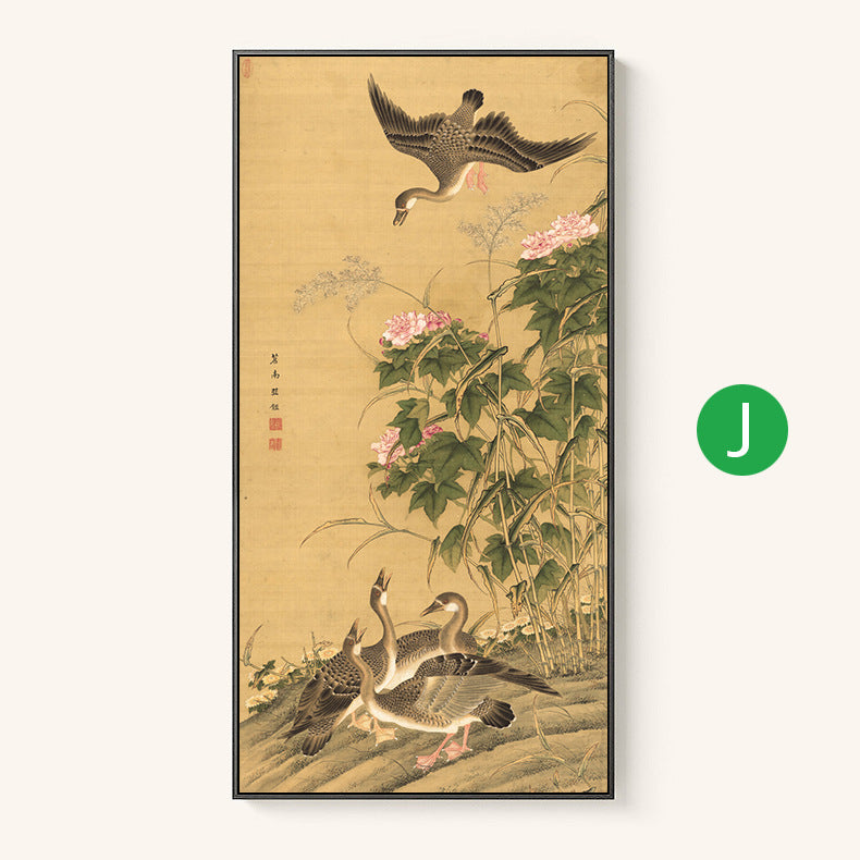 Quadruple Flower And Bird Chinese Painting Entrance Vertical Plate Painting