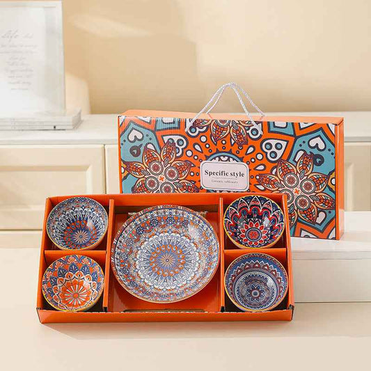 Five Piece Ceramic Tableware Bowl Dish Plate Set