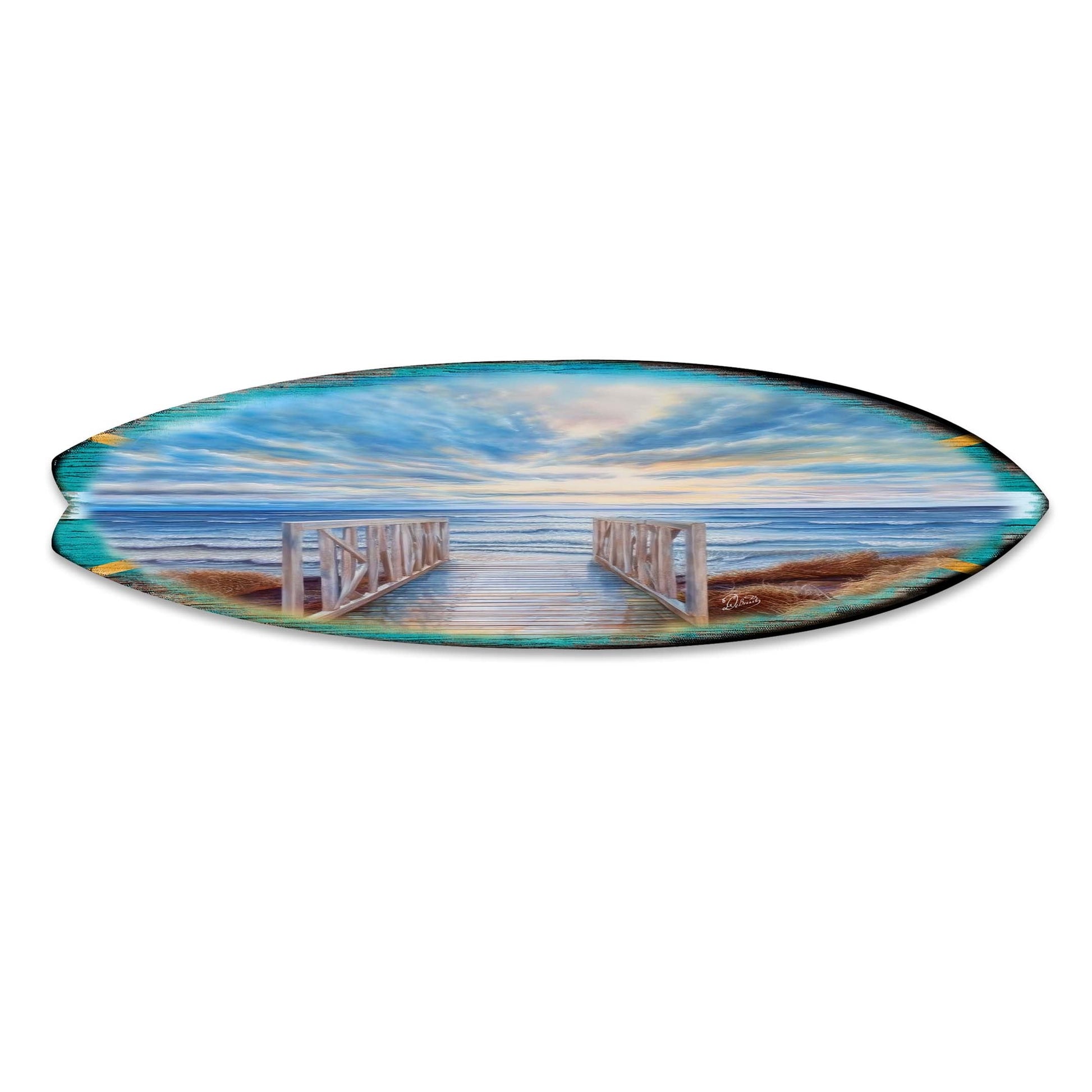 Wooden Pier Surfboard Coastal Wall Art by G. DeBrekht - Coastal Holiday Decor - 8490116HS-4