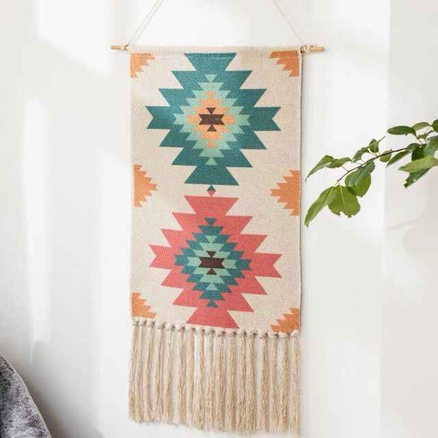 Cotton Linen Bohemian Tassel Geometric Tapestry Wall Hanging Decor