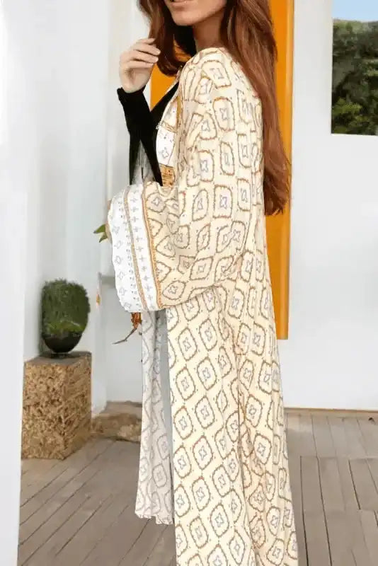 Sunset Boho Kimono Duster Beachwear Paisley Print Coastal - Rosetta Creative Boutique