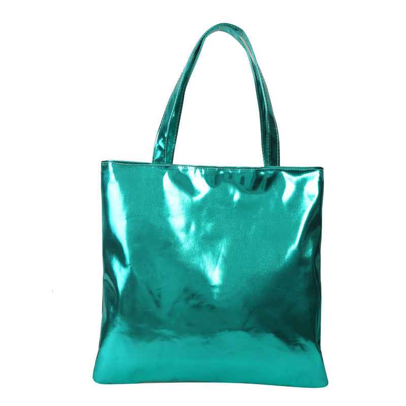 Portable Large Capacity PU Leather Shiny Shoulder Bag Commuter Tote