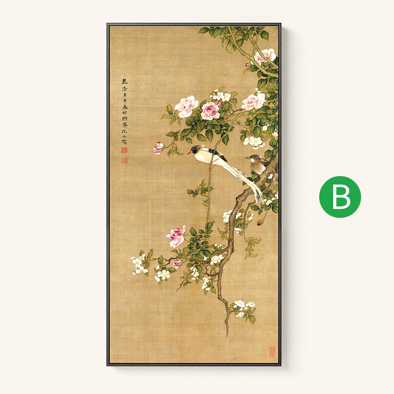 Quadruple Flower And Bird Chinese Painting Entrance Vertical Plate Painting
