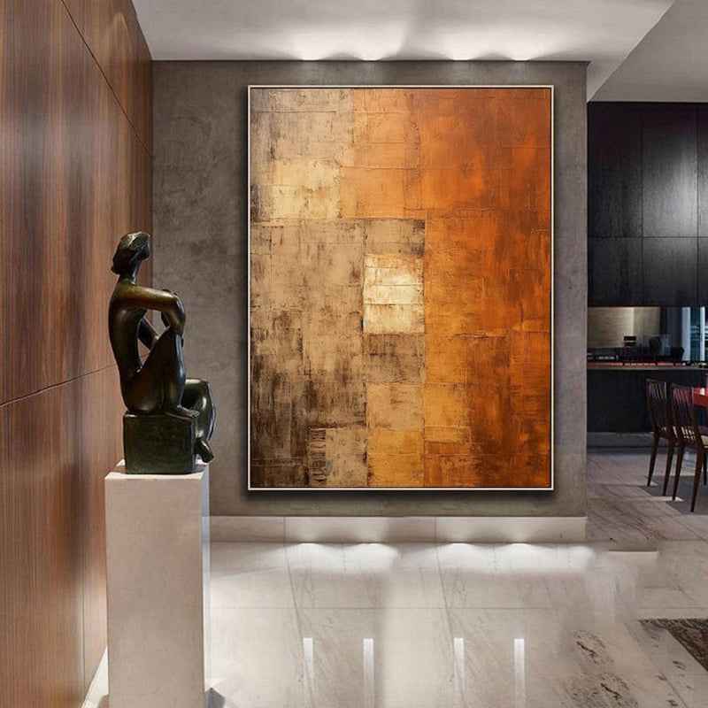 Orange Wabi-Sabi Painting Brown Abstract Painting Medieval Handmade Oil Painting  On Canvas Minimalist Wall Art For Living Room Home Decor