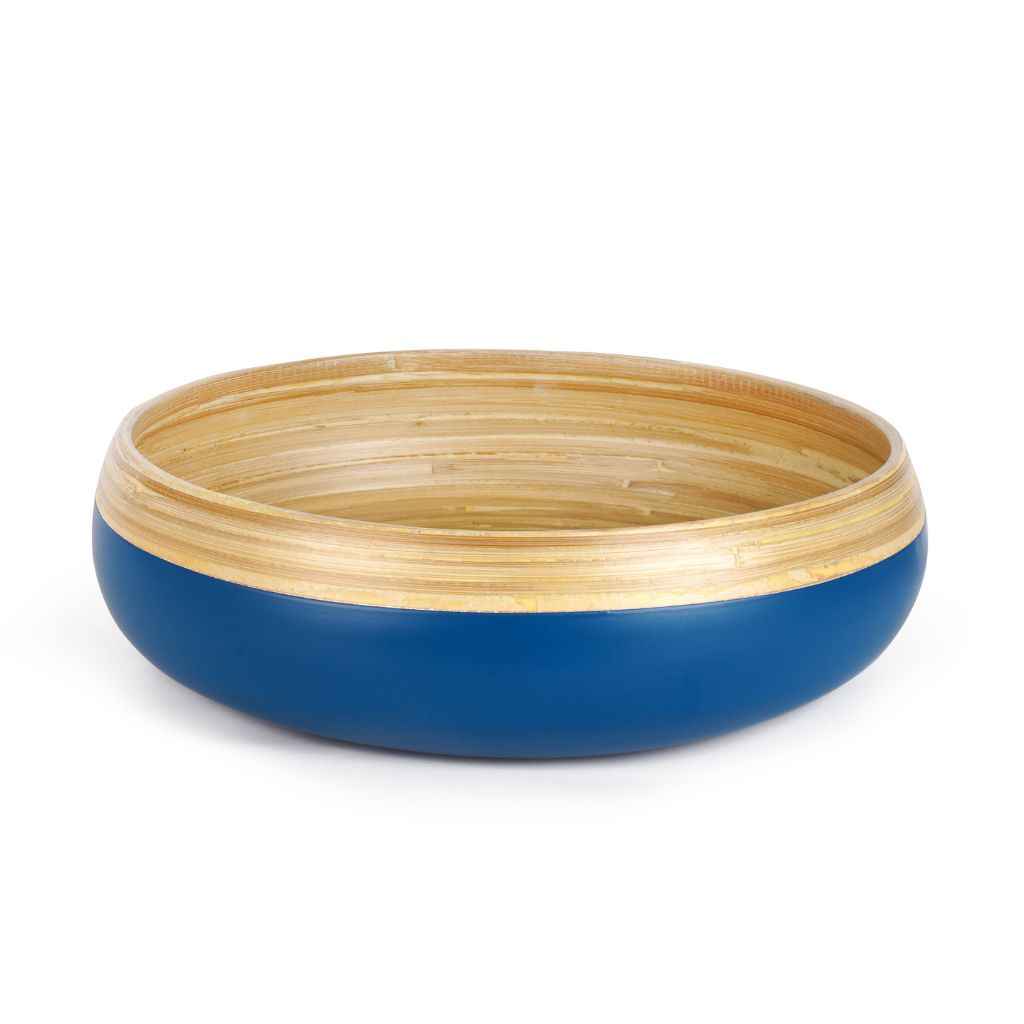 Bamboo Blue Two Tone Hand Spun Fruit Bowl And Home Decor Bowl 30cm Eco Friendly