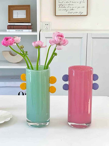 Handblown Whimsical Cylinder Vase - Eclectic Table Setting Centrepieces