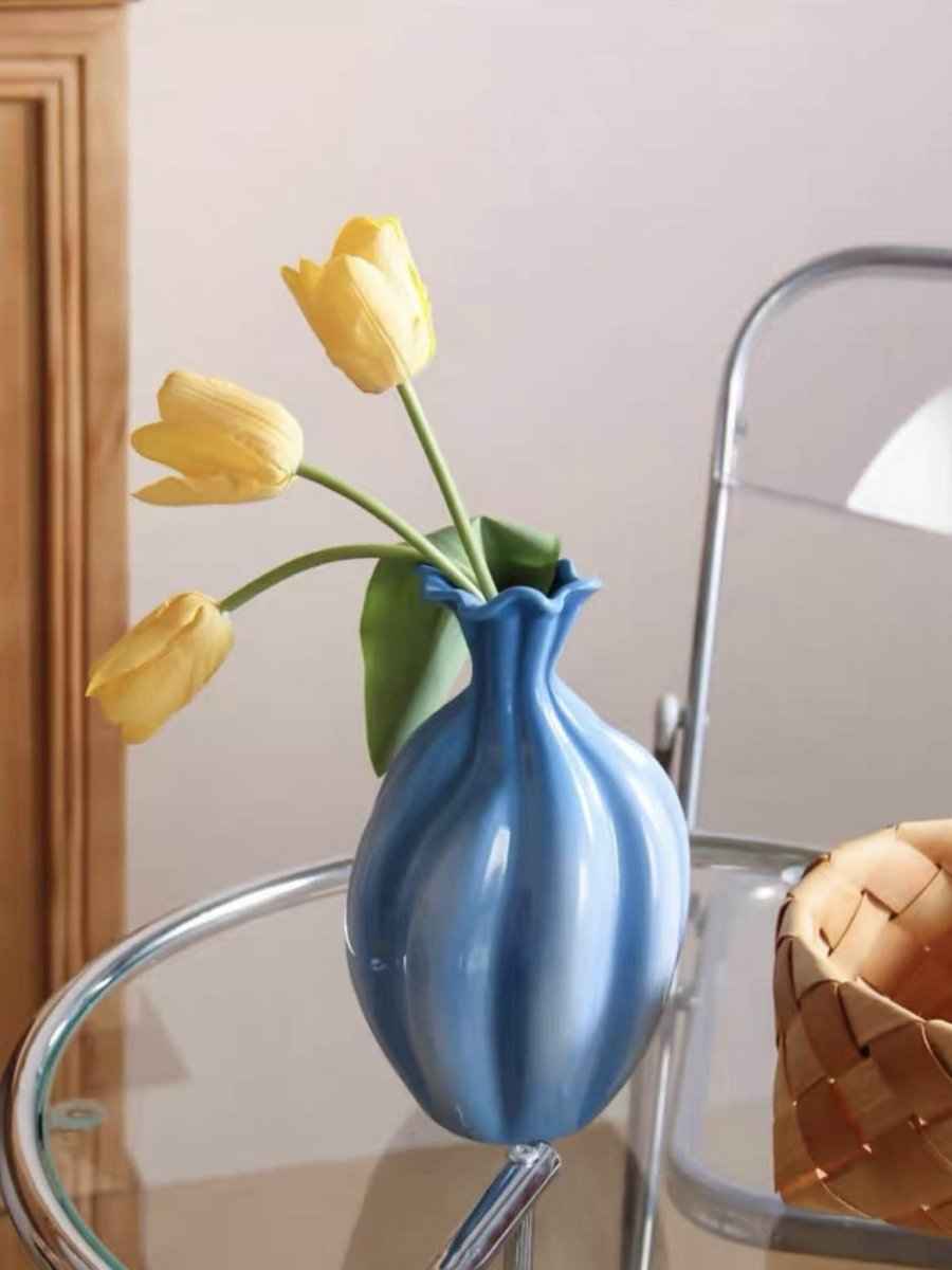 Handcrafted French Style Gradient Blue Ceramic Vase - Unique Flower Vessels