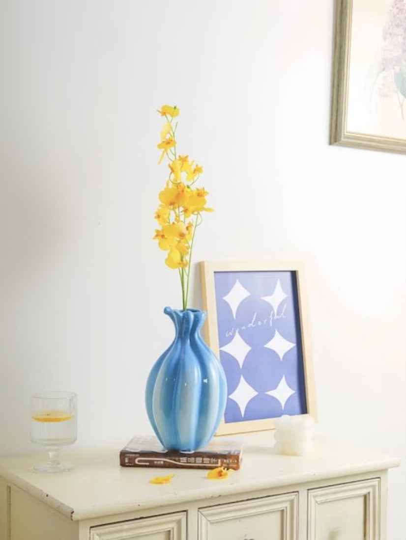 Handcrafted French Style Gradient Blue Ceramic Vase - Unique Flower Vessels