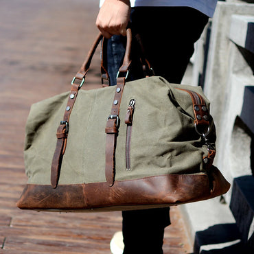 Premium Wax Canvas Duffel Bag Vintage Leather Holdall Overnight - Rosetta Creative Boutique