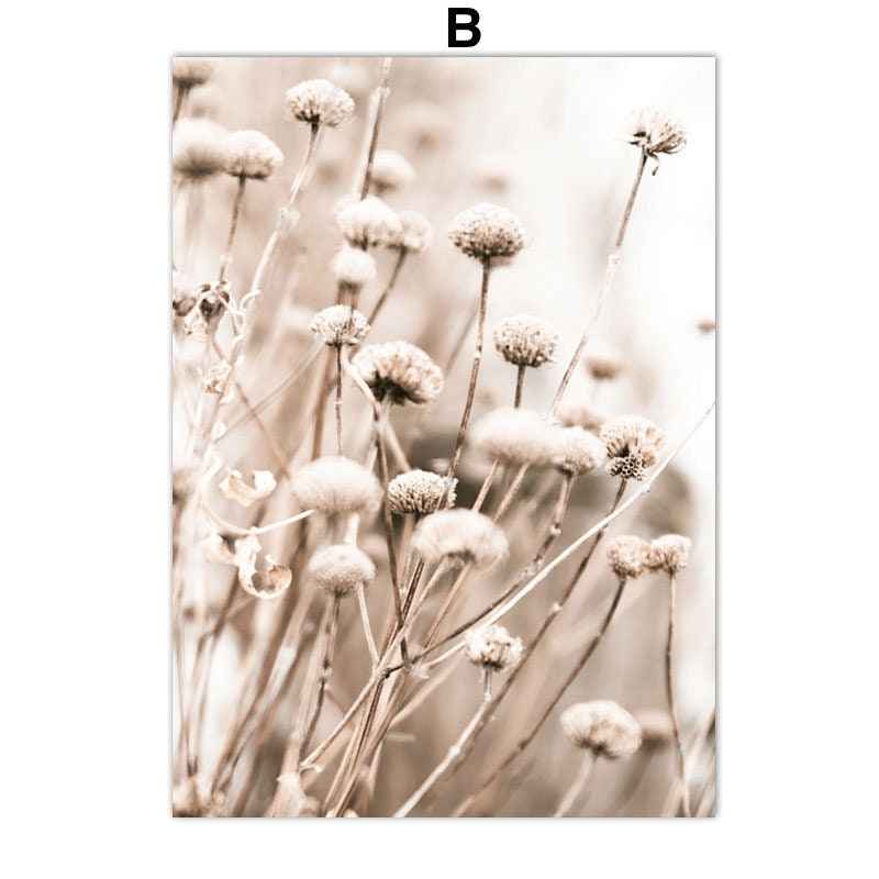 Beige Pampas Grass Poster Boho Leaves for Living Room or Bedroom Unframed Print