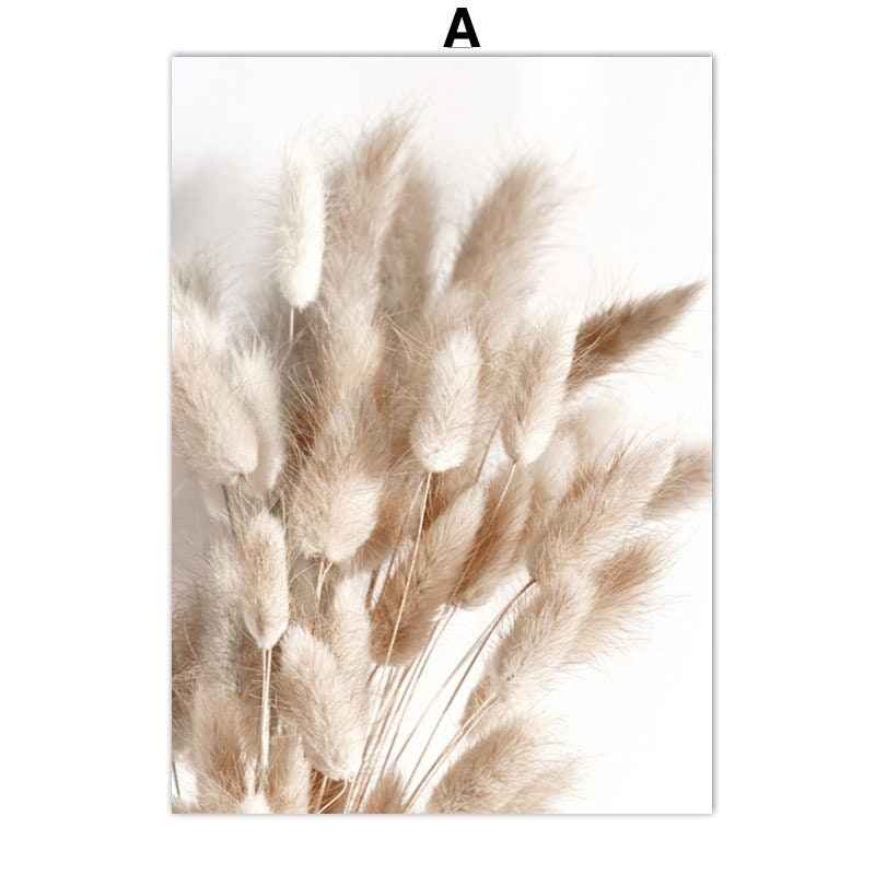 Beige Pampas Grass Poster Boho Leaves for Living Room or Bedroom Unframed Print