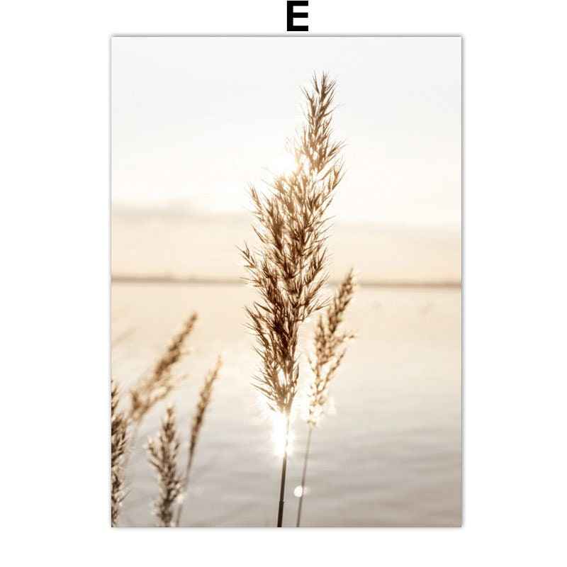 Beige Pampas Grass Poster Boho Leaves for Living Room or Bedroom Unframed Print