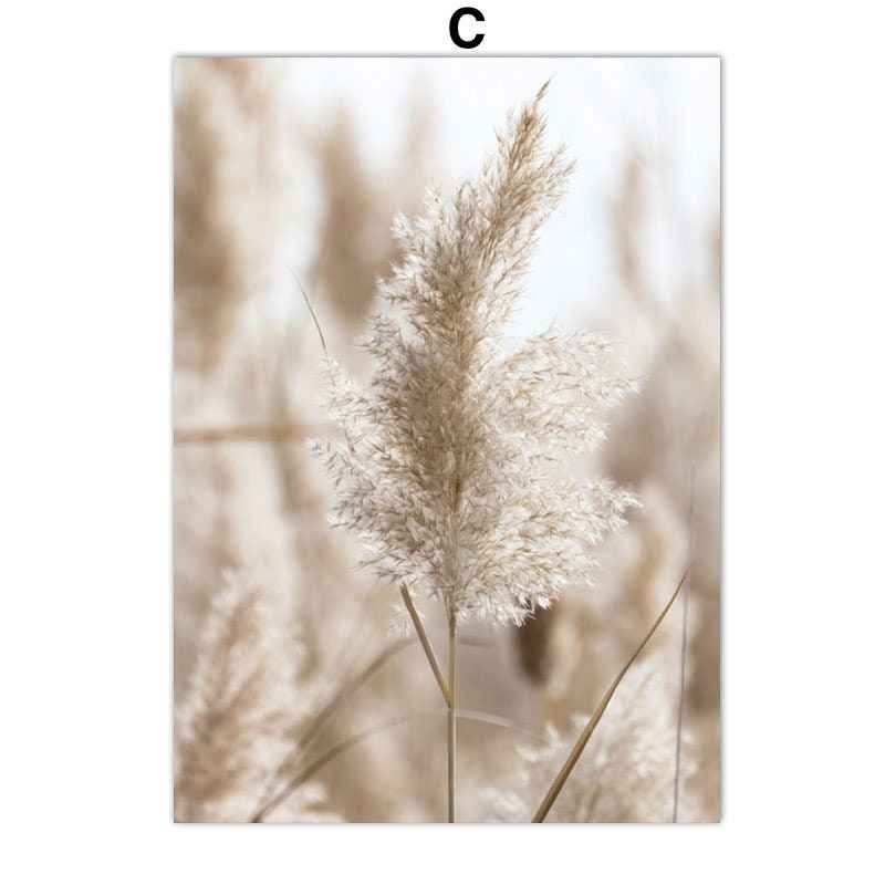Beige Pampas Grass Poster Boho Leaves for Living Room or Bedroom Unframed Print
