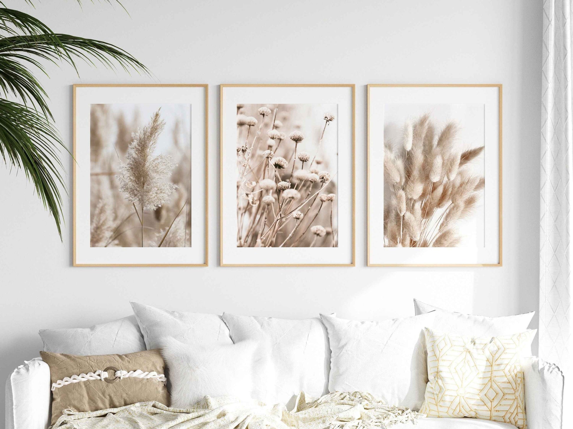 Beige Pampas Grass Poster Boho Leaves for Living Room or Bedroom Unframed Print