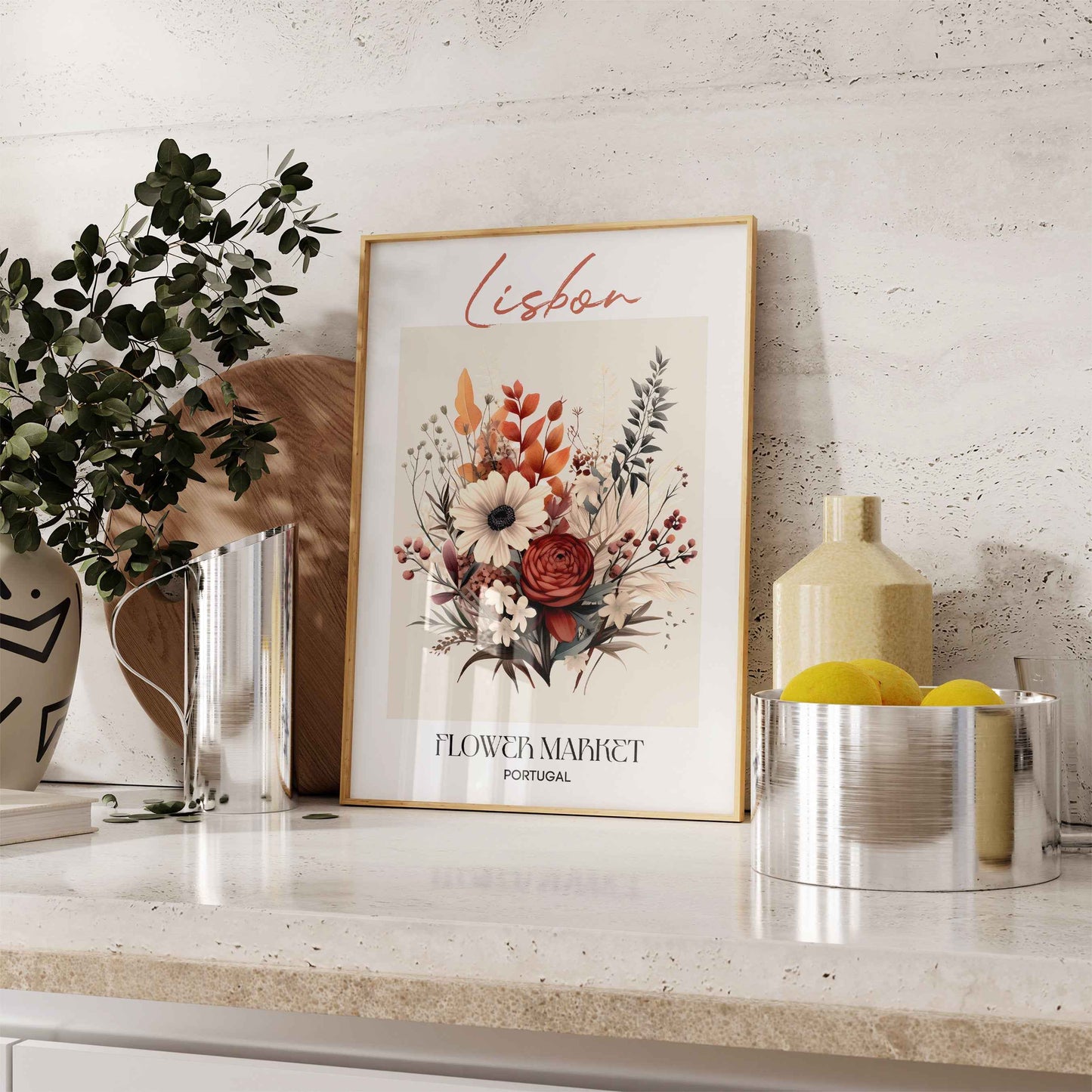 Lisbon Flower Market Poster Portugal Scandinavian Wall Decor Print Unframed