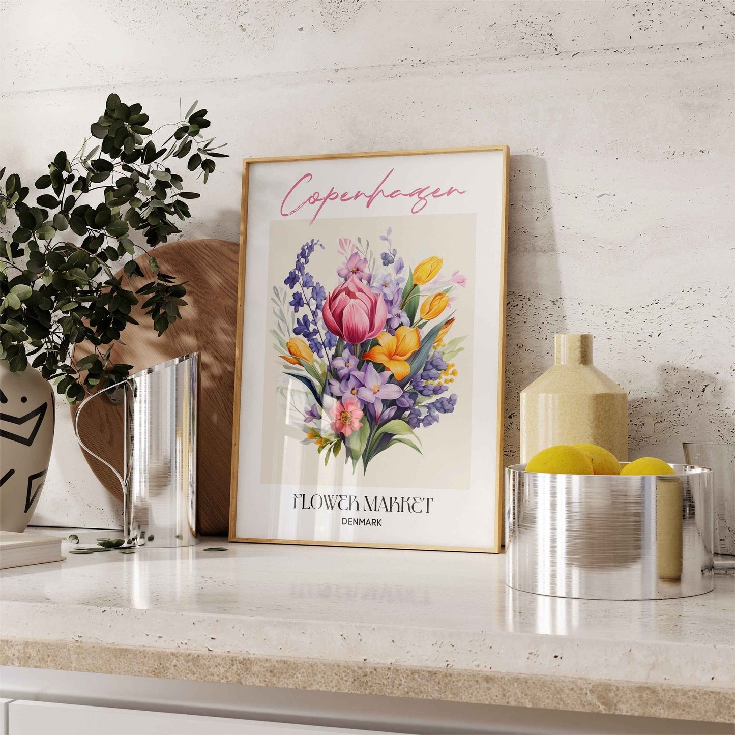 Copenhagen Flower Market Poster Danish Design Wall Art for Living Room Kitchen