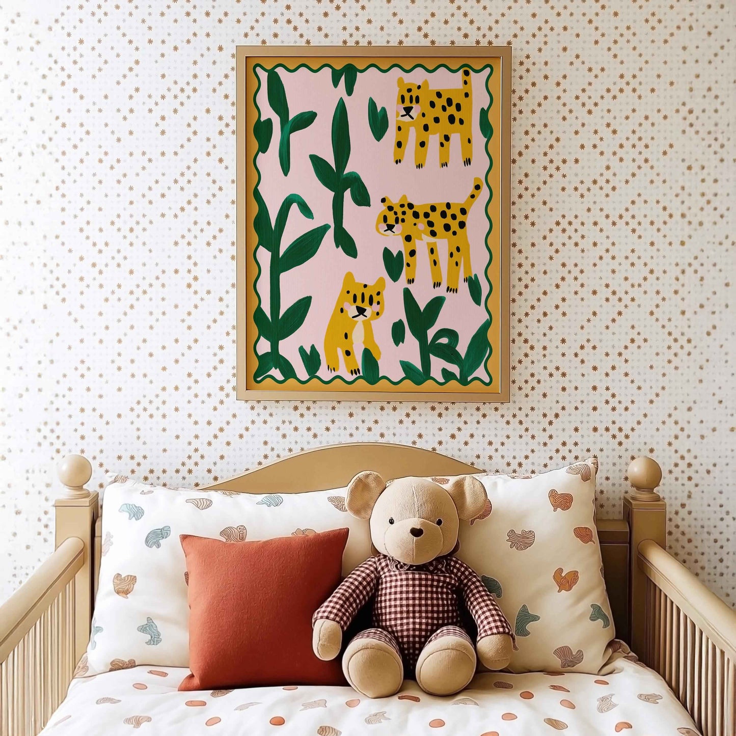 Leopard Safari Poster for Kids Room Jungle Plants Wall Decor Frameless