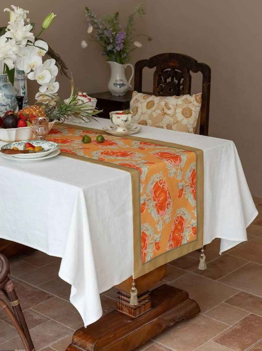 Italian Style Fall Table Runner With Pumpkin Print And Handmade Tassels