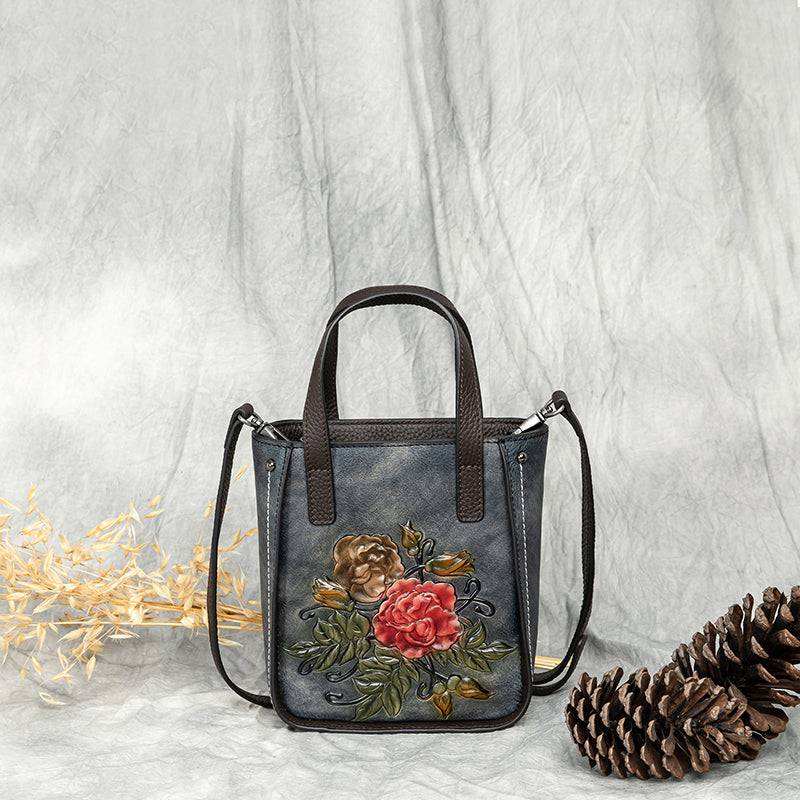 Leather Mini Tote Crossbody Bag with Gunmetal Hardware - Rosetta Creative Boutique