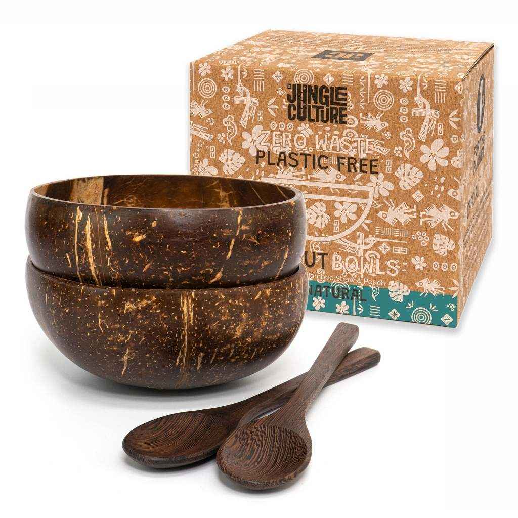Handcrafted Coconut Bowl Set With Reclaimed Wood Spoon Jungle Culture