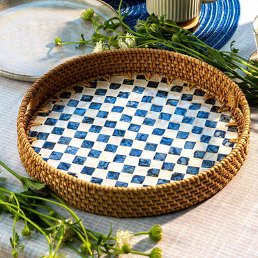 Rattan Tray With Mother Of Pearl Drift Handmade 30cm 35cm Vietnam