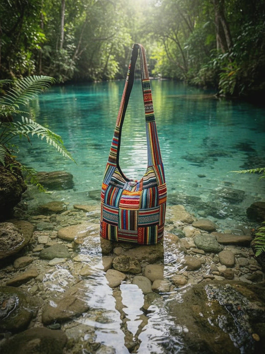 Kathmandu Collection Patchwork Striped Hobo Bag Cotton