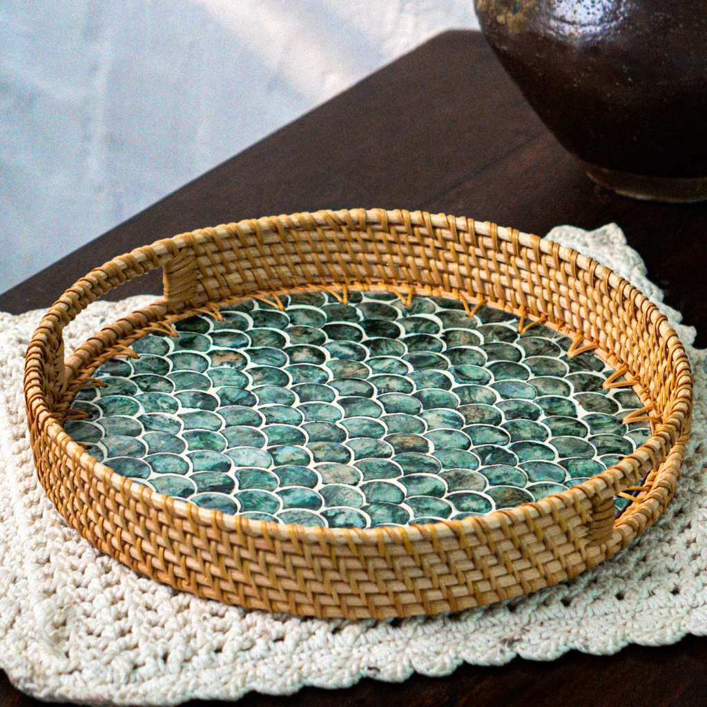 Rattan Trays With Mother Of Pearl Cascade Jungle Culture - Rosetta Creative Boutique