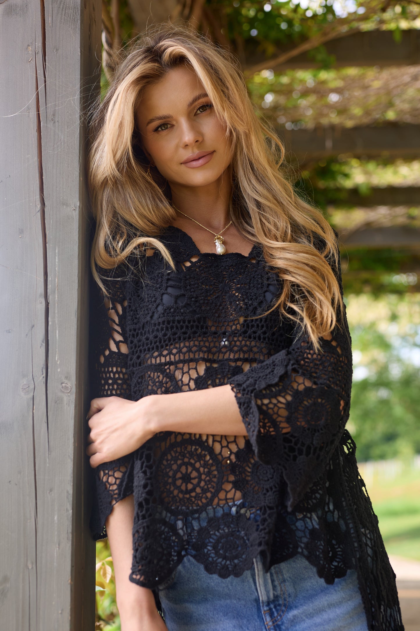 High Low Long Sleeve Crochet Cover Up
