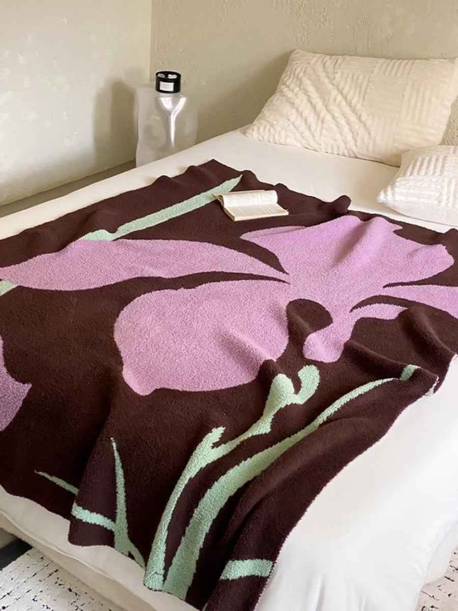 Terracotta Iris Floral Throw Blanket Warm Earthy Fall Blanket