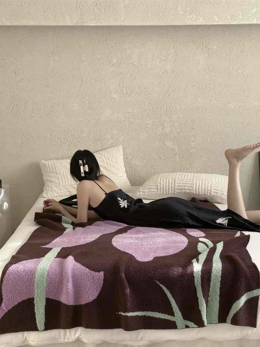 Terracotta Iris Floral Throw Blanket Warm Earthy Fall Blanket