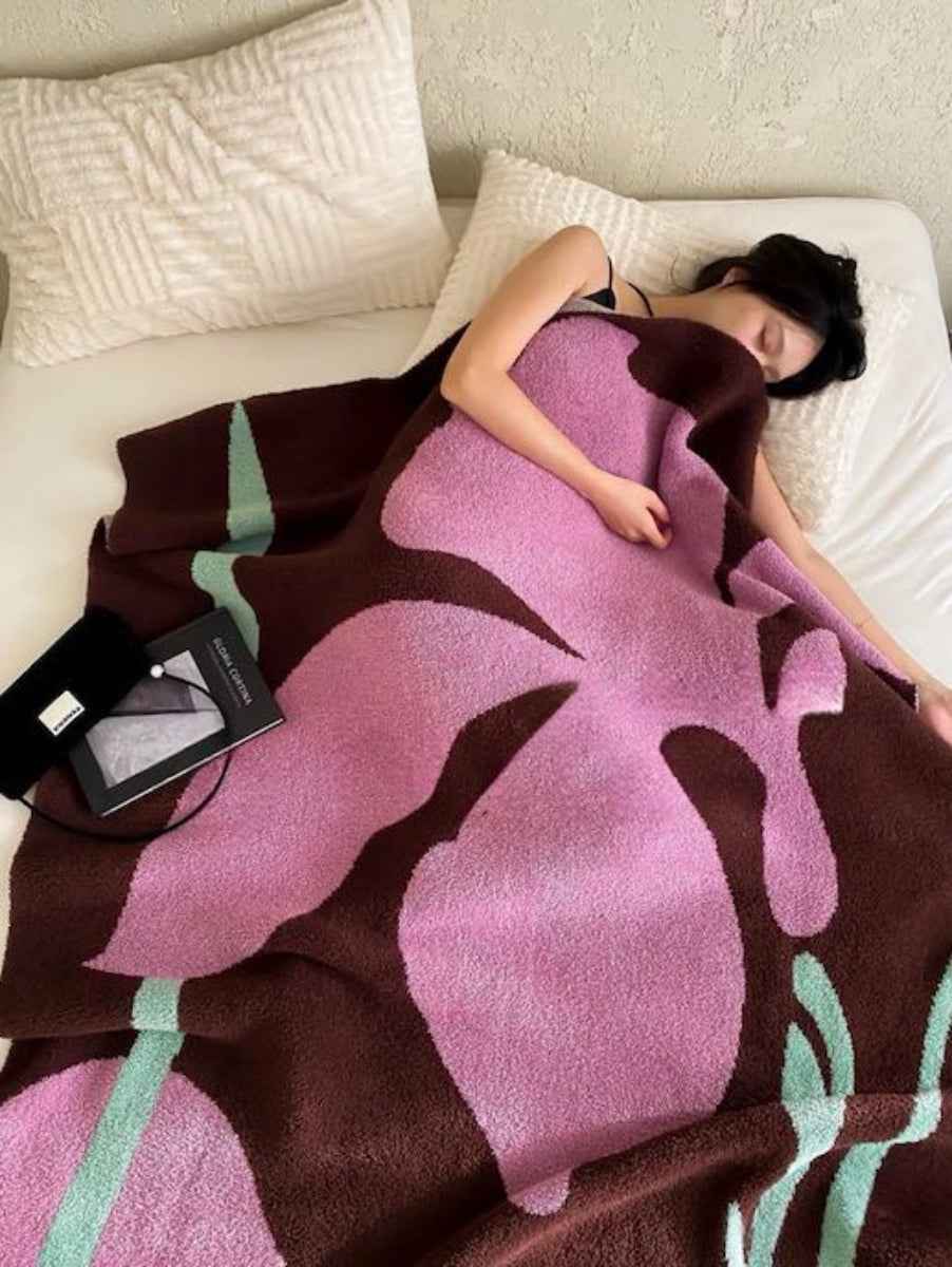 Terracotta Iris Floral Throw Blanket Warm Earthy Fall Blanket