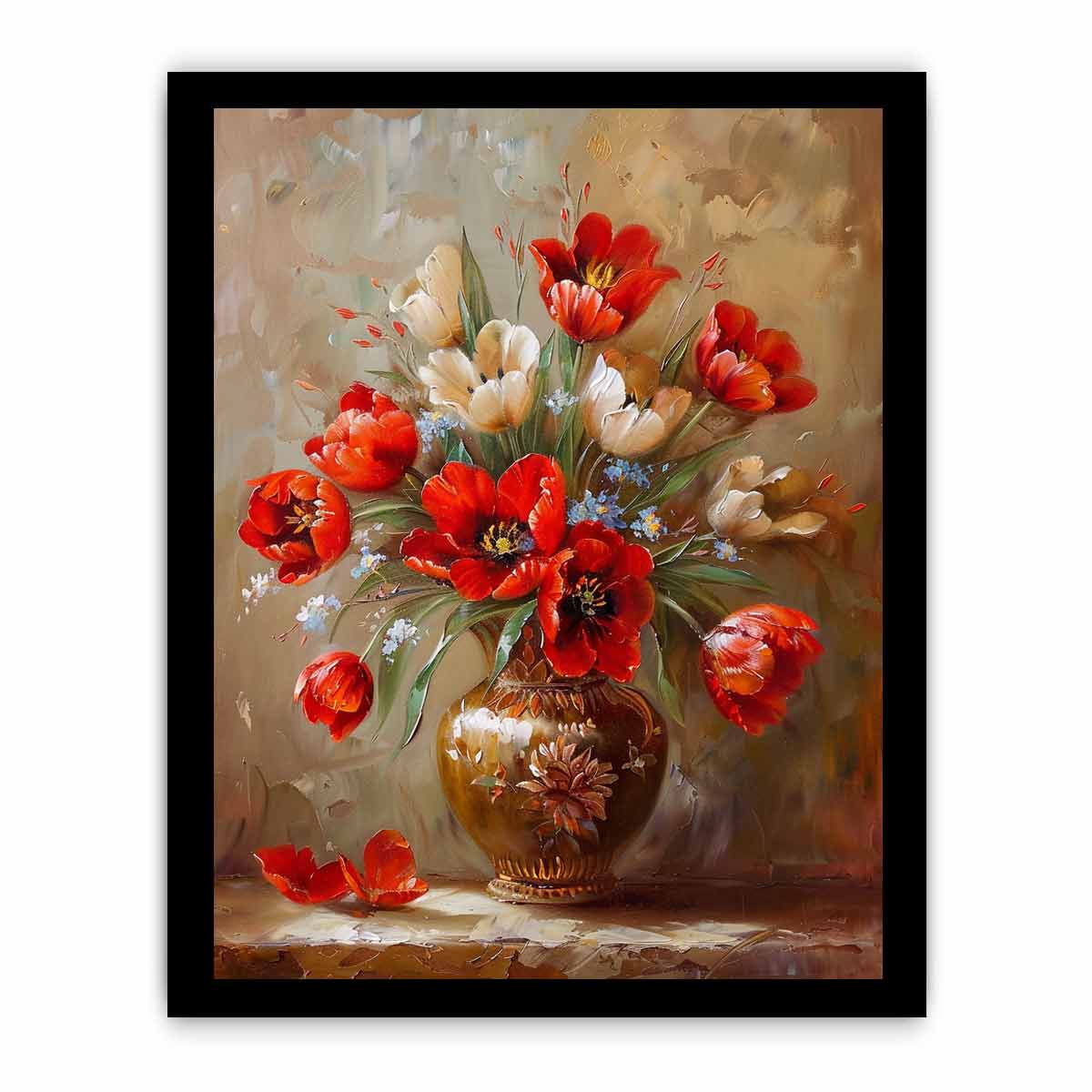 Red Flowers with Vase Painting for Dining Room-7