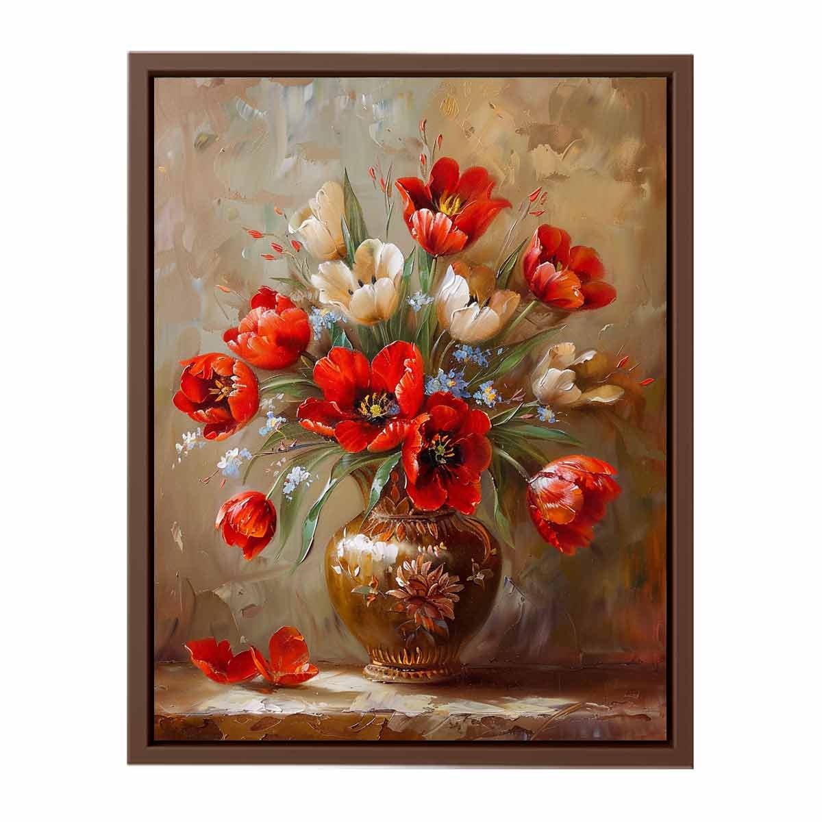 Red Flowers with Vase Painting for Dining Room-6