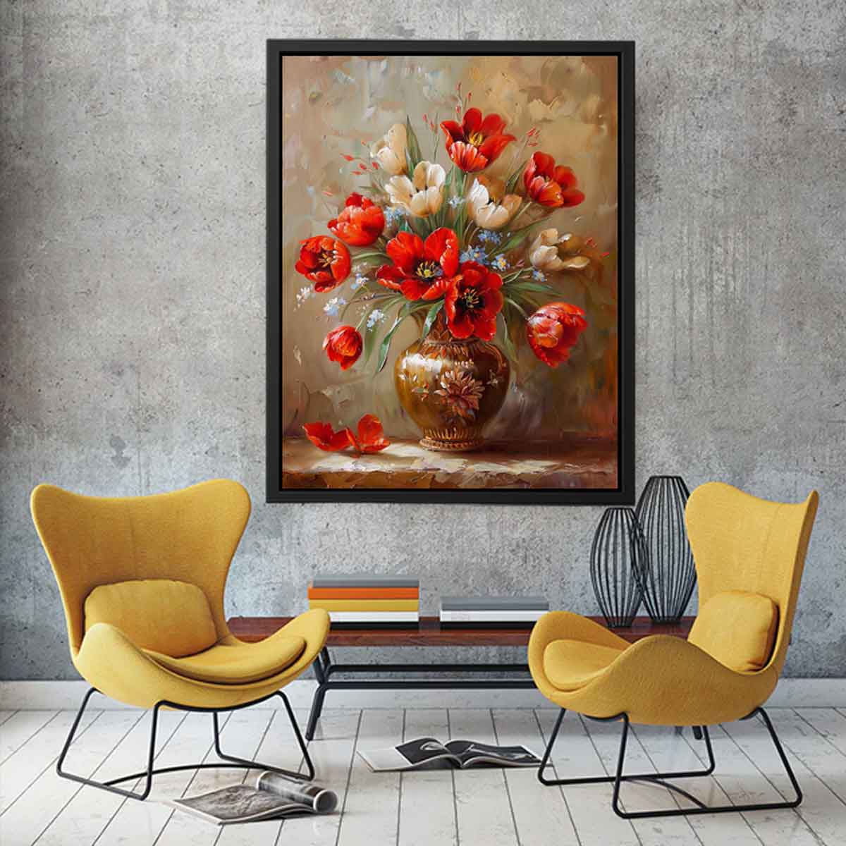Red Flowers with Vase Painting for Dining Room-2