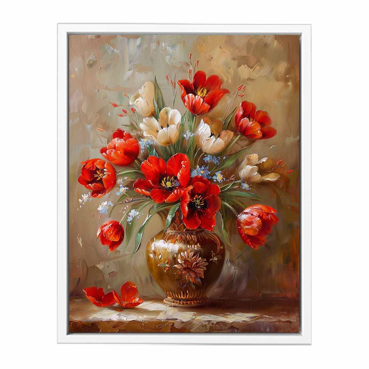 Red Flowers with Vase Painting for Dining Room-5
