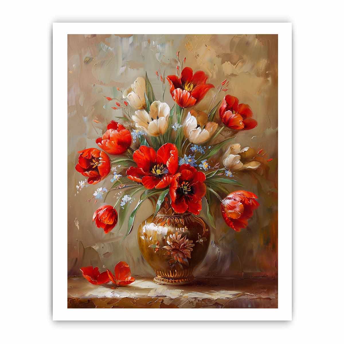 Red Flowers with Vase Painting for Dining Room-8