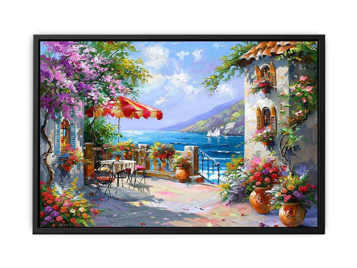 Italian Beachside Cafe Canvas Art Print-4