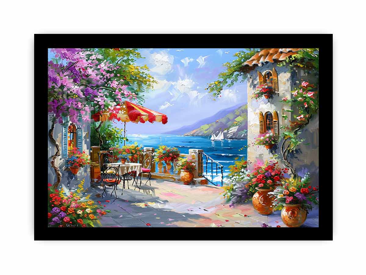 Italian Beachside Cafe Canvas Art Print-7