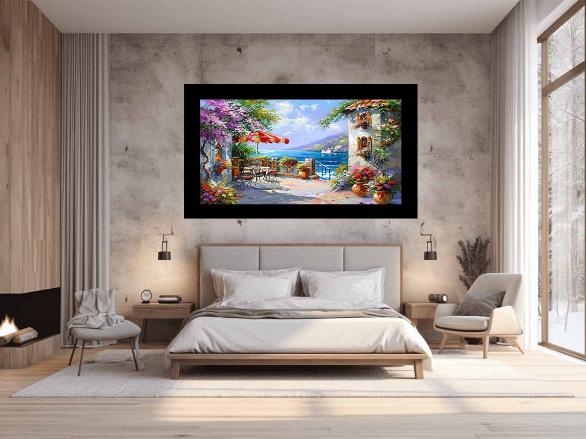 Italian Beachside Cafe Canvas Art Print-1