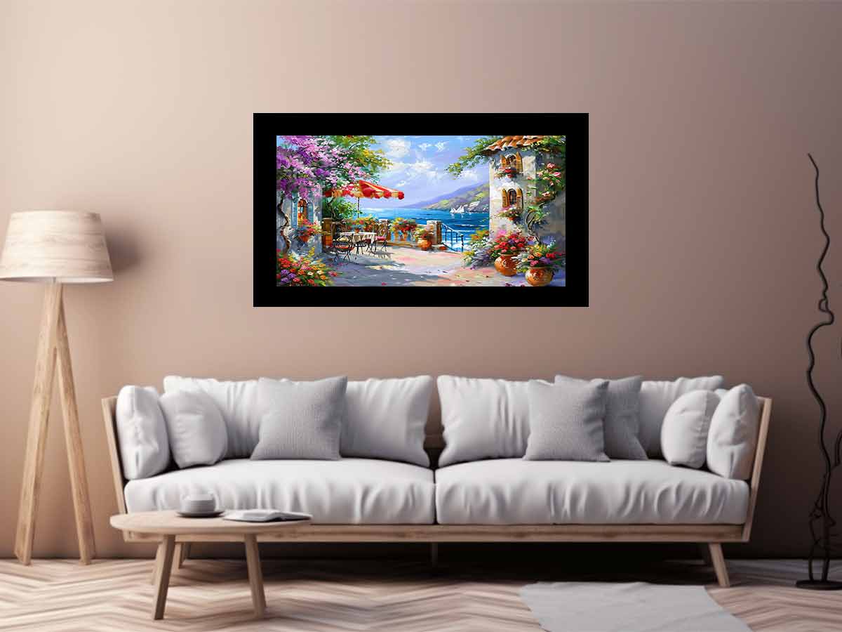 Italian Beachside Cafe Canvas Art Print-2