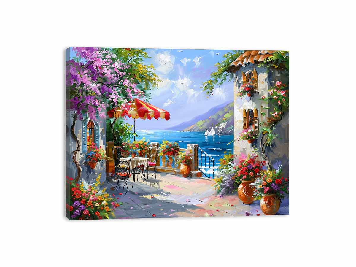 Italian Beachside Cafe Canvas Art Print-3