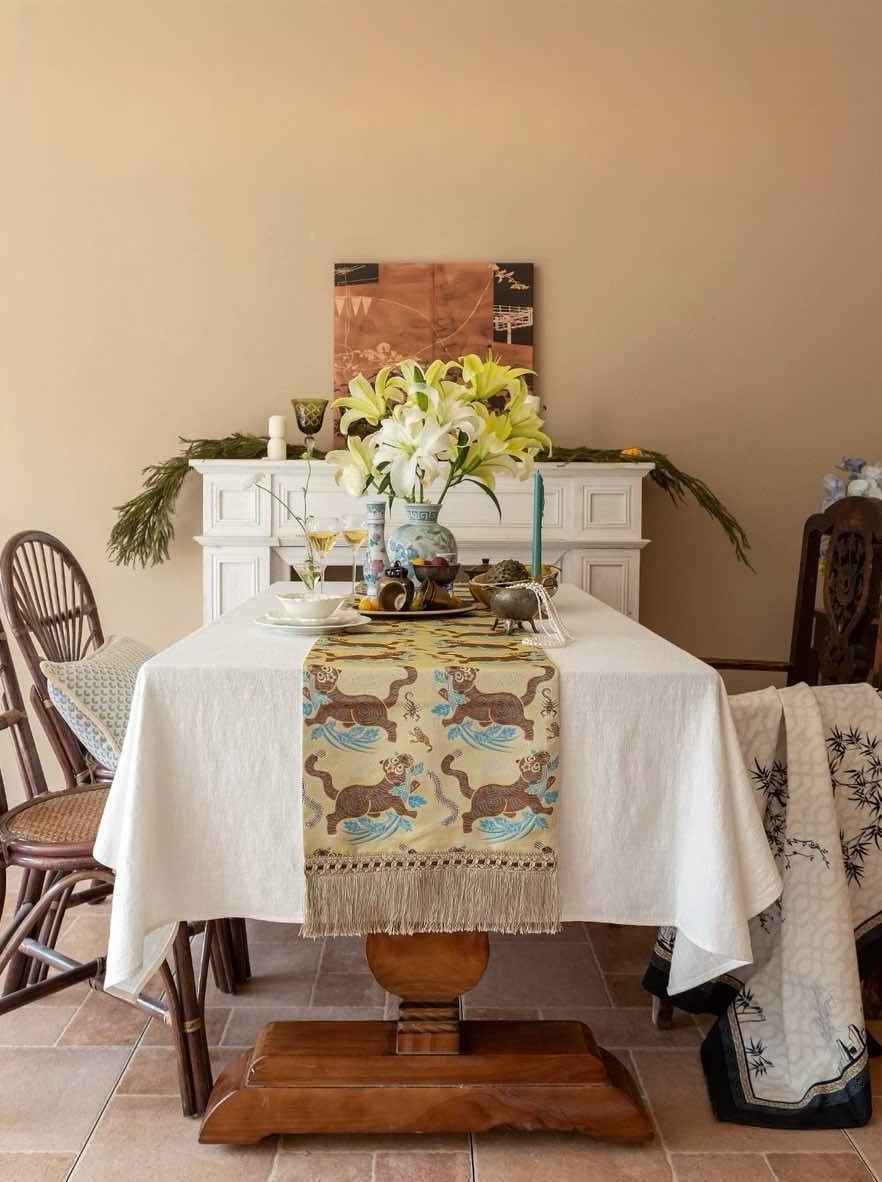 Vintage Asian Style Table Runner for Elegant Festive Table Setting