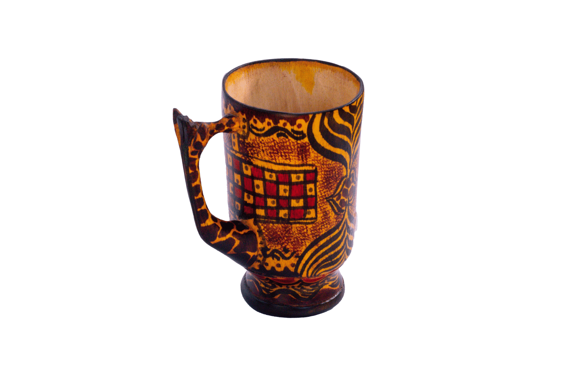 Handmade Wooden Cup Crafted From Kenyan Neem Wood With Hand Painted Patterns